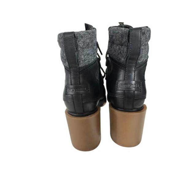 "SOREL" Blake Lace Up Blk Bootie SZ 8 Chunky Heel Quiet Luxury Old Money Goth - Picture 5 of 10